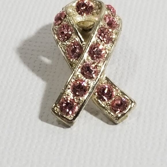 pink crystal breast cancer awareness ribbon pin USA 1" - Picture 5 of 10